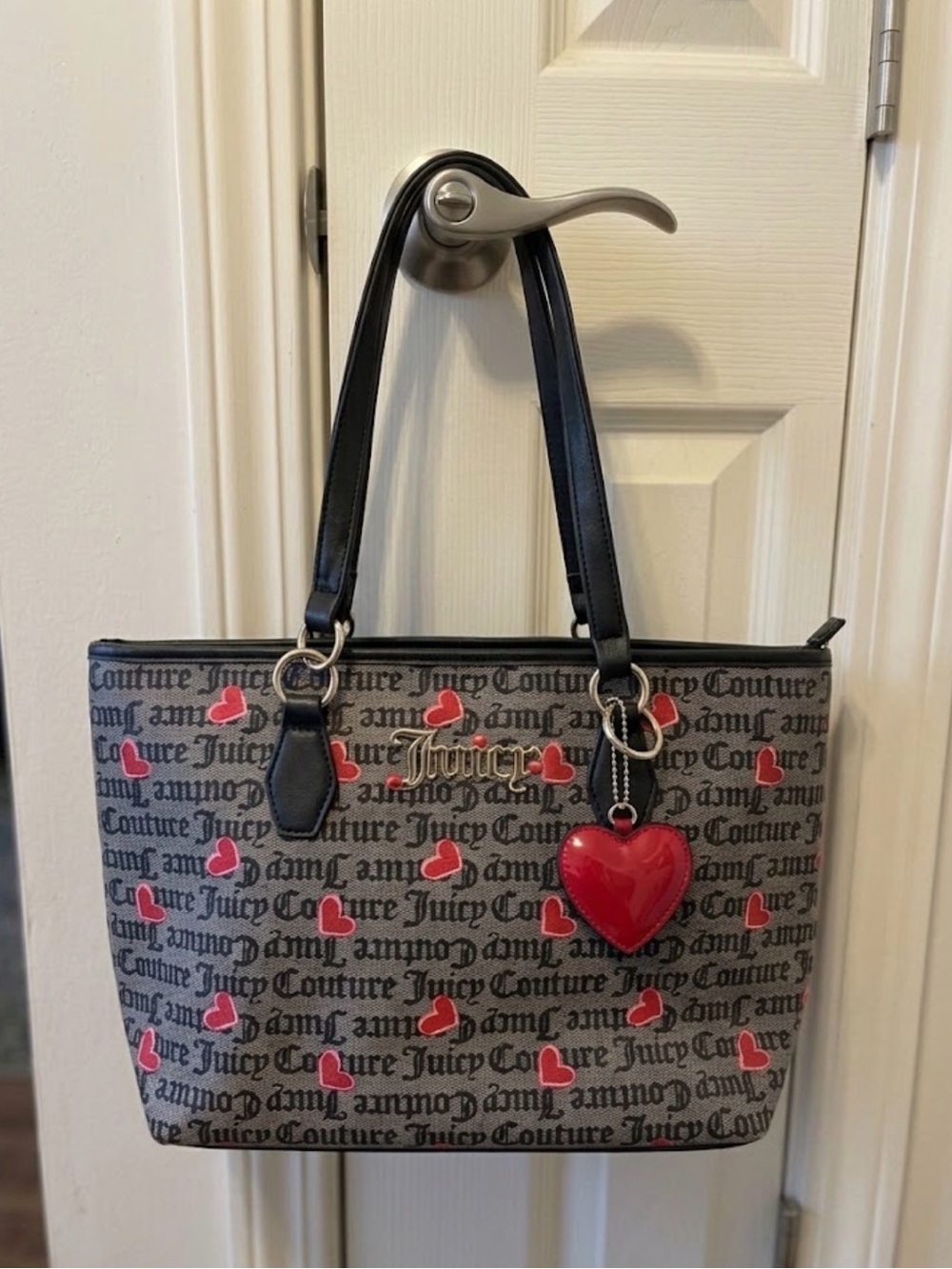 Juicy Couture Gray Logo Tote with Red Heart Charm